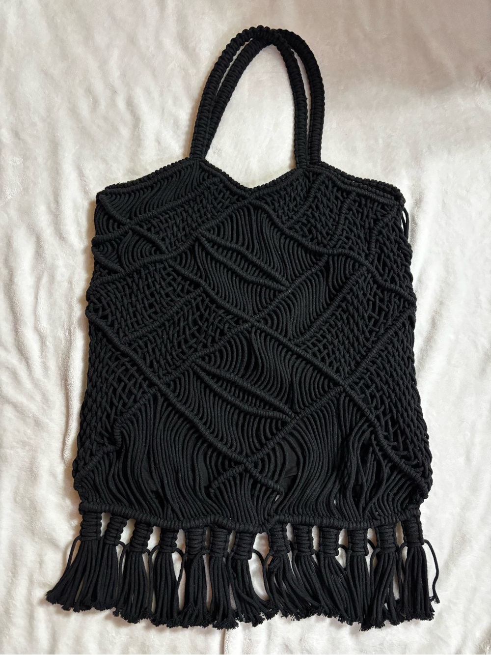 Black Macramé Fringe Shoulder Bag